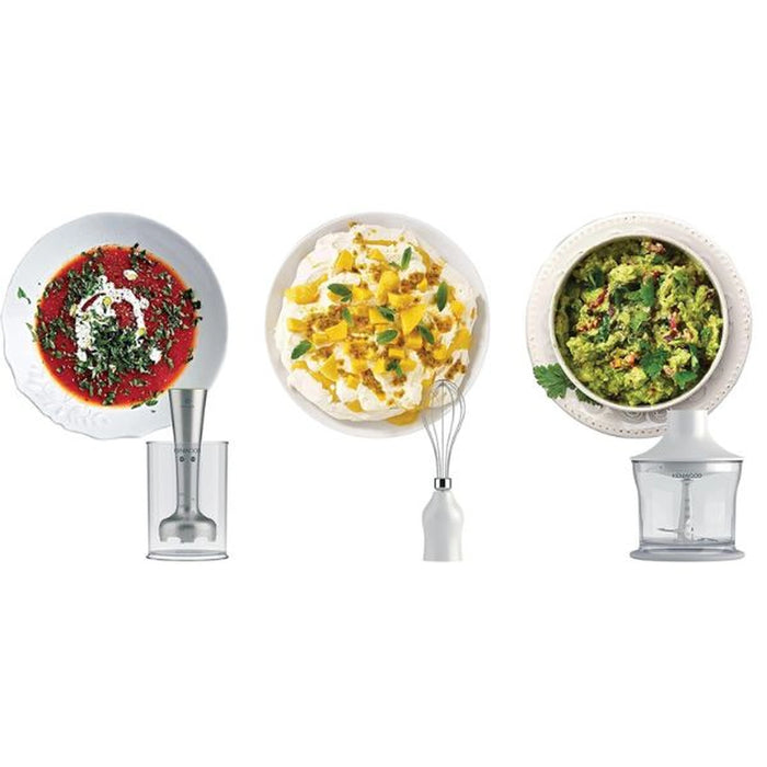 Kenwood Hand Blender 600W with 500ml Chopper| 500ml Beaker| Whisk| Stainless Steel Wand| Triblade Technology HDP109WG White