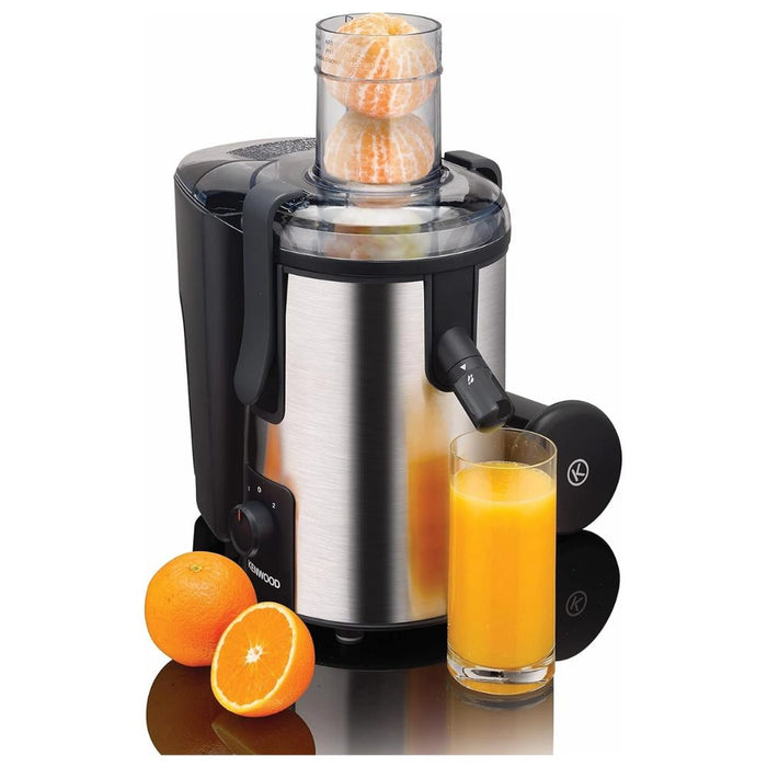 Kenwood Juice Extractor | 75mm Wide Feed Tube | 2 Speed | Transparent Juice Jug | Pulp Container | Silver/Black | JEM50.000BS