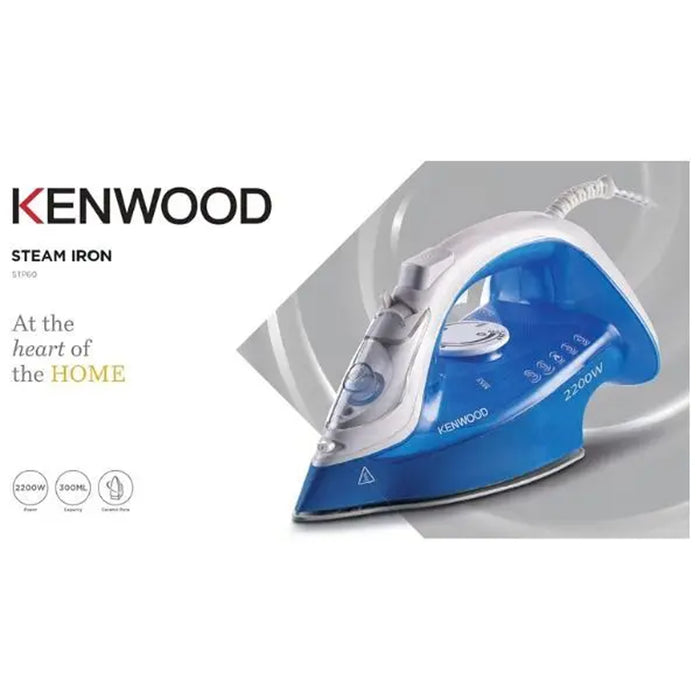 Kenwood Steam Iron 2200W with Ceramic Soleplate| Anti-Drip| Anti-Calc| Self Clean| Continuous Steam| Burst| Spray Function |STP60.000WB White/Blue