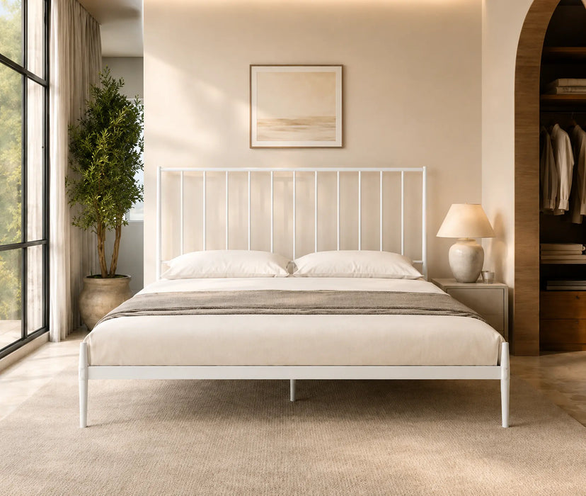 Alden Metal Glossy White King Bed Kiana