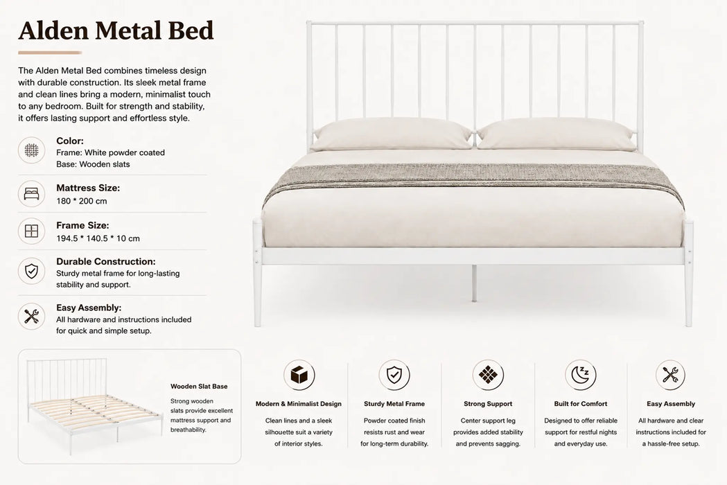 Alden Metal Glossy White King Bed Kiana