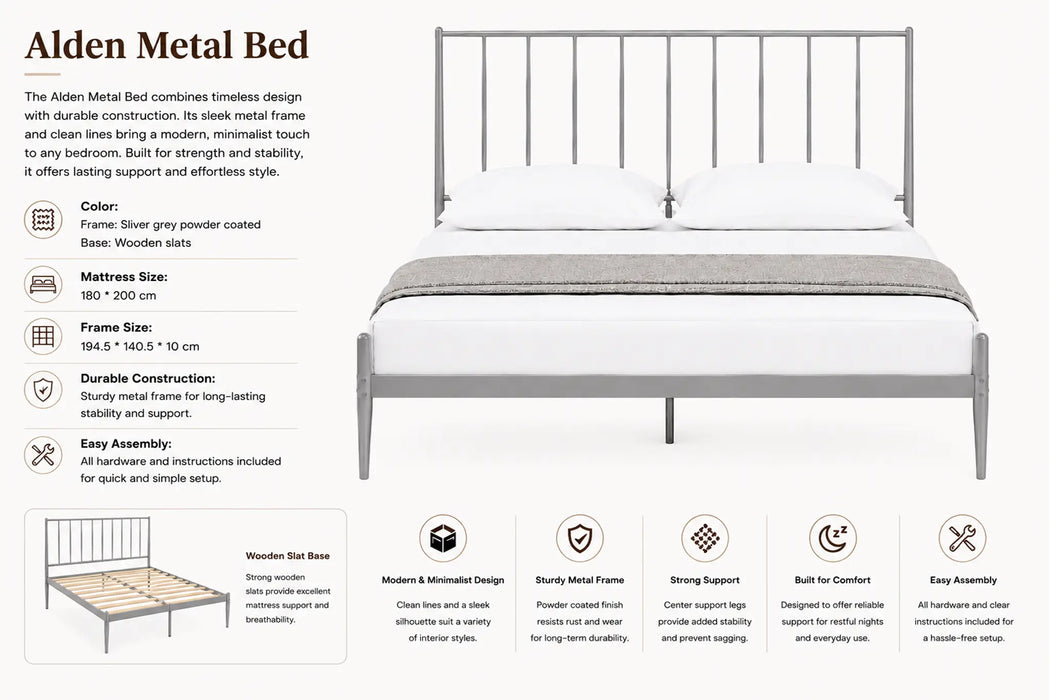 Alden Metal Grey King Bed Kiana