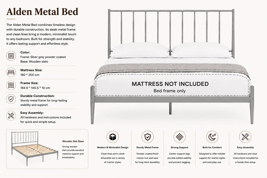Alden Metal Grey King Bed Kiana