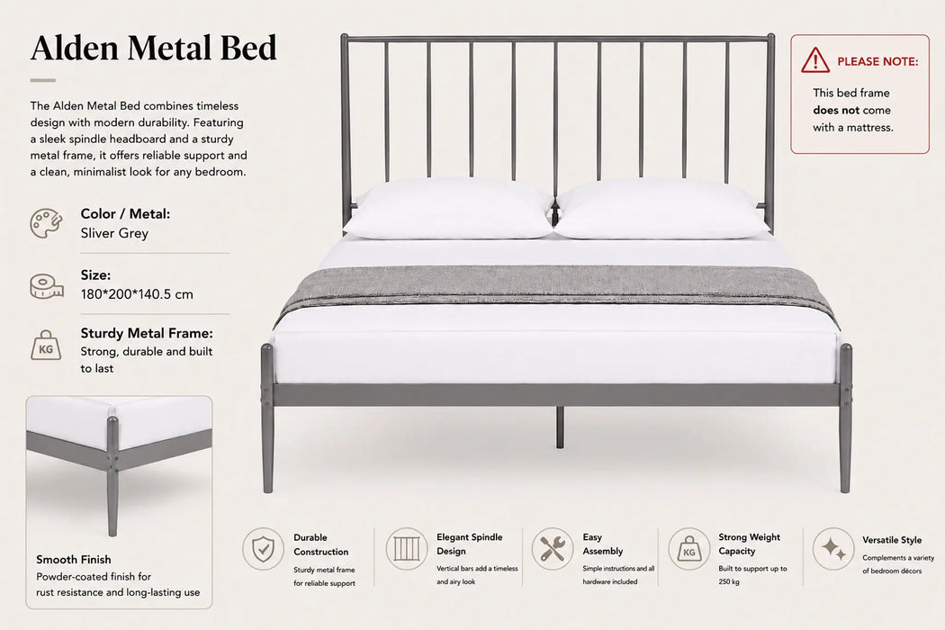 Alden Metal Grey King Bed Kiana