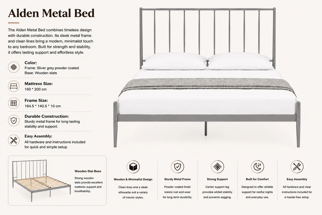 Alden Metal Grey Queen Bed Kiana