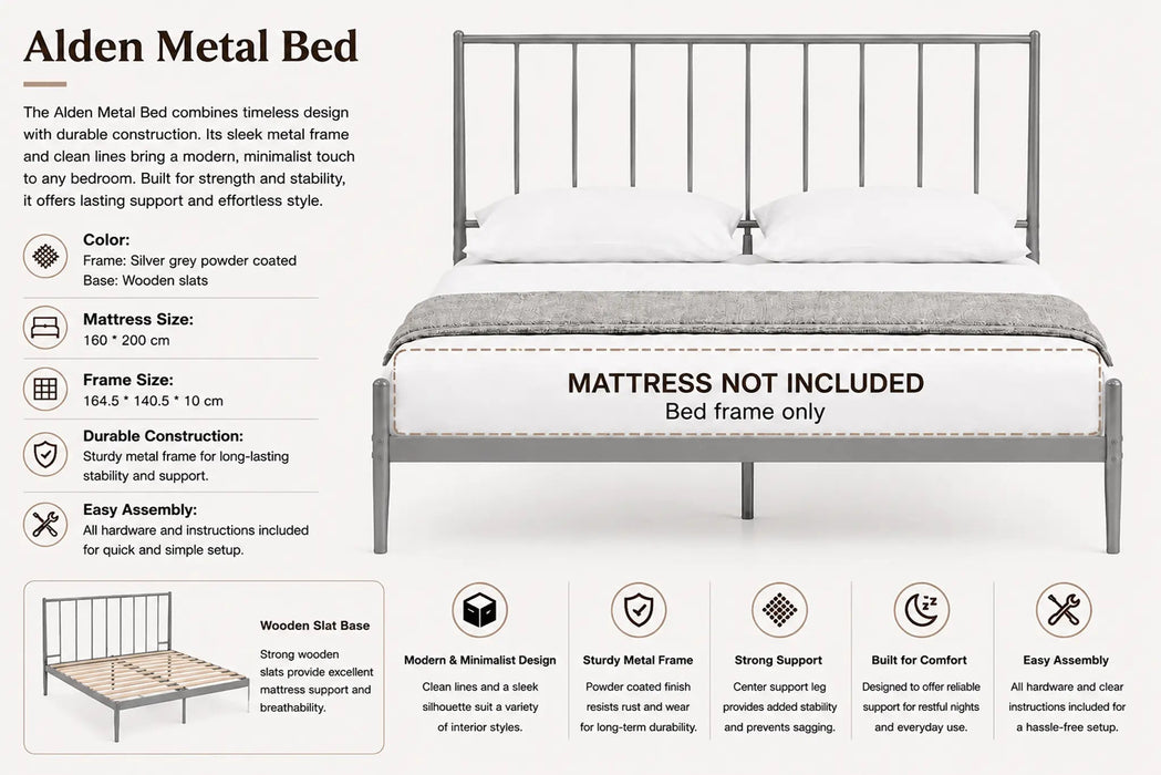 Alden Metal Grey Queen Bed Kiana