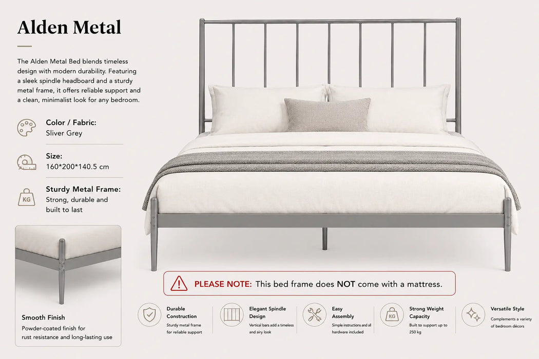Alden Metal Grey Queen Bed Kiana