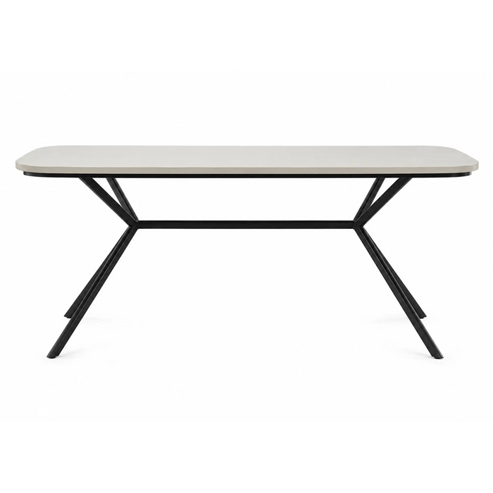 White folding table with black metal legs on a white background