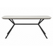 White folding table with black metal legs on a white background