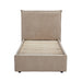 Beige upholstered bed frame on a white background