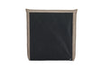 Black fabric with beige border on a white background
