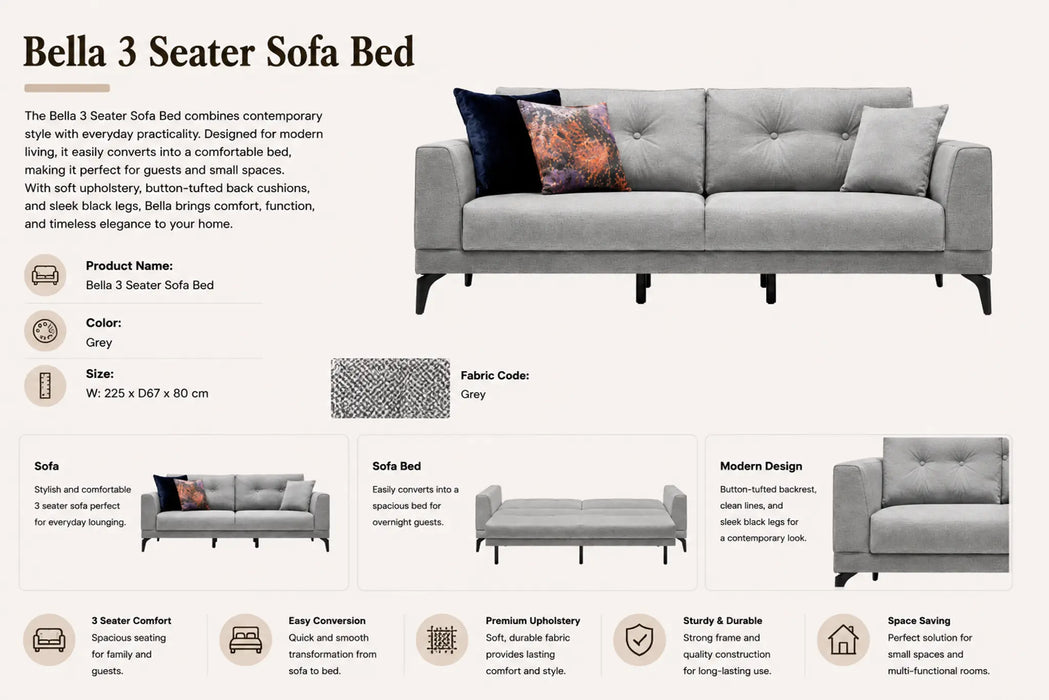 Bella 3 Seater Sofa Bed Kiana