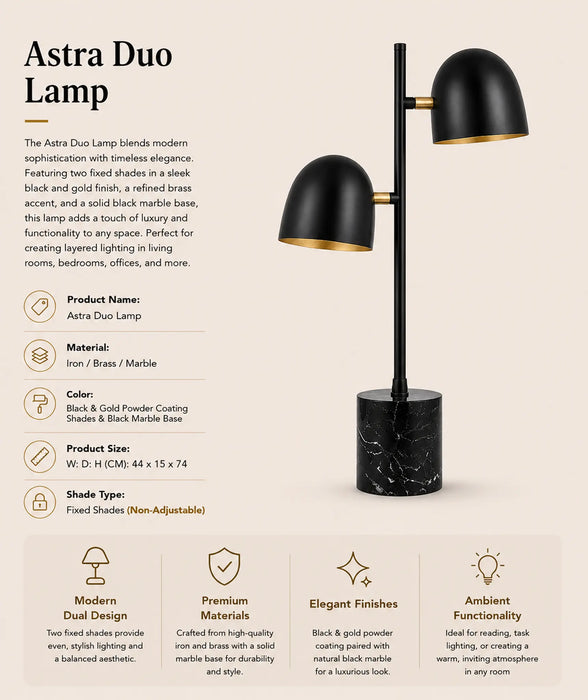 Black Astra Duo Lamp