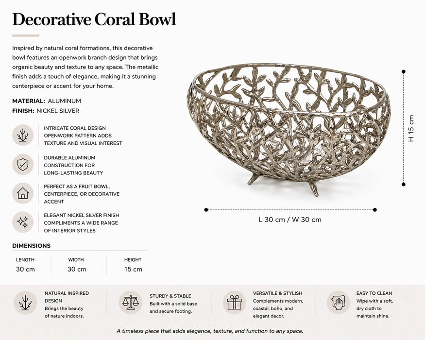 Decorative Coral Bowl Big - Silver Kiana