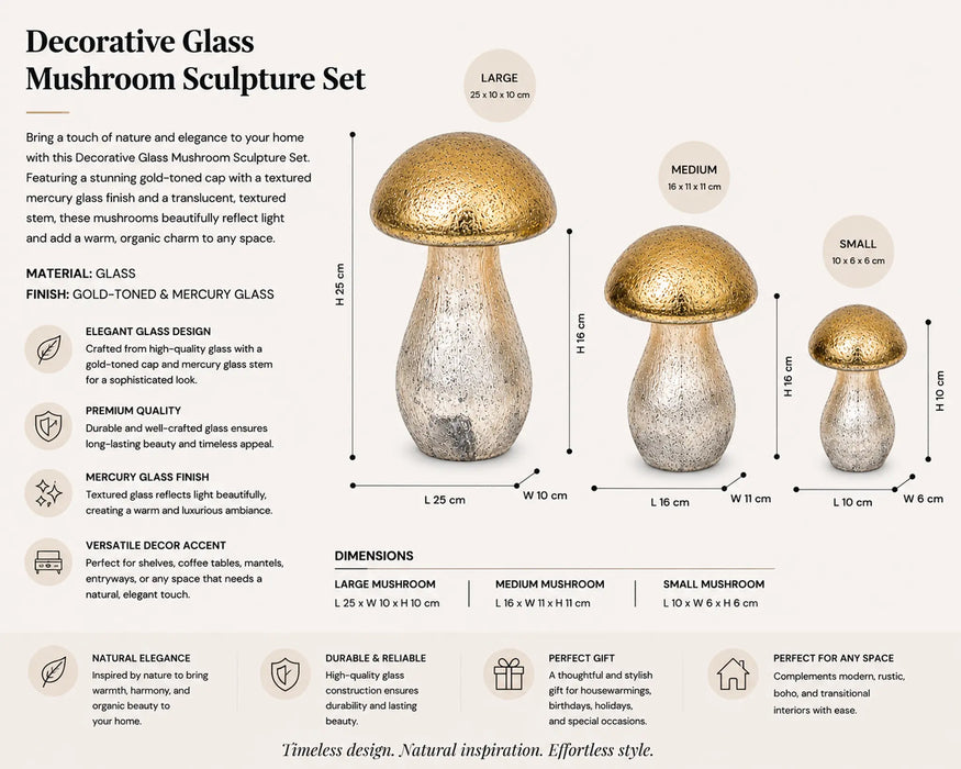 Decorative Glass Mushroom Sculpture Set - Gold Kiana