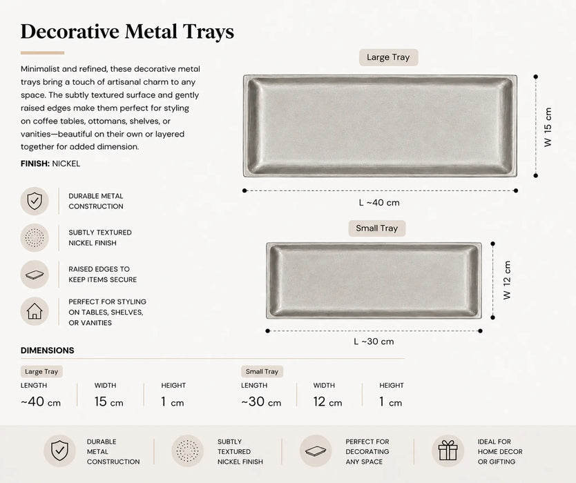 Decorative Rectangle Metal Tray -Silver Kiana