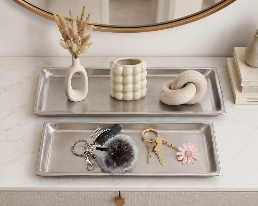 Decorative Rectangle Metal Tray -Silver Kiana