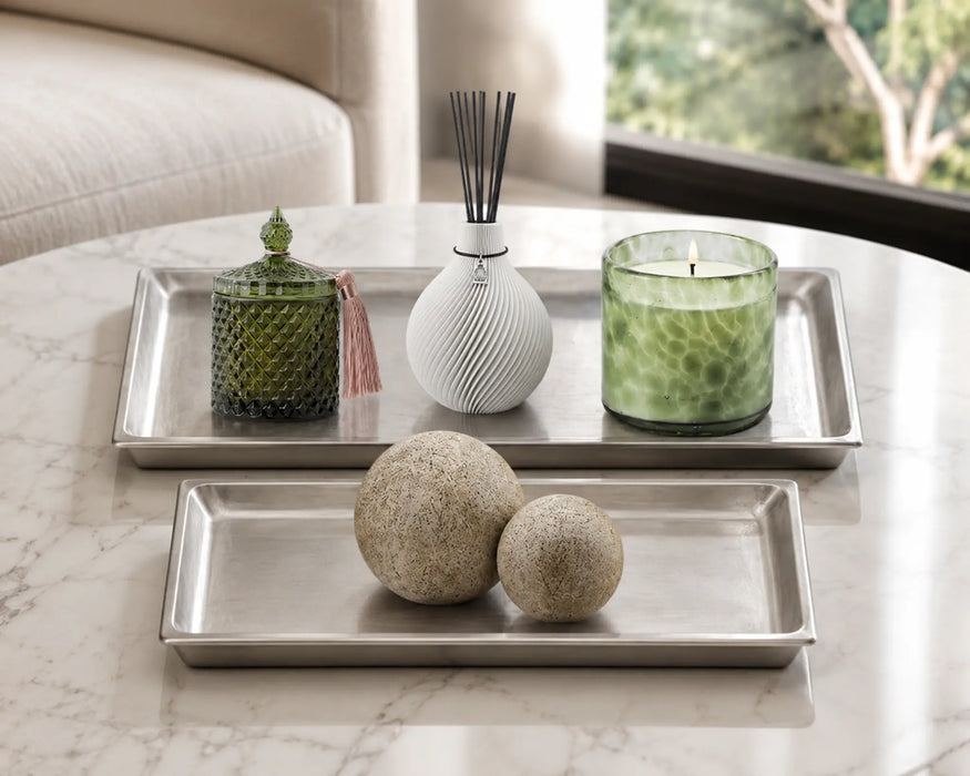 Decorative Rectangle Metal Tray -Silver Kiana