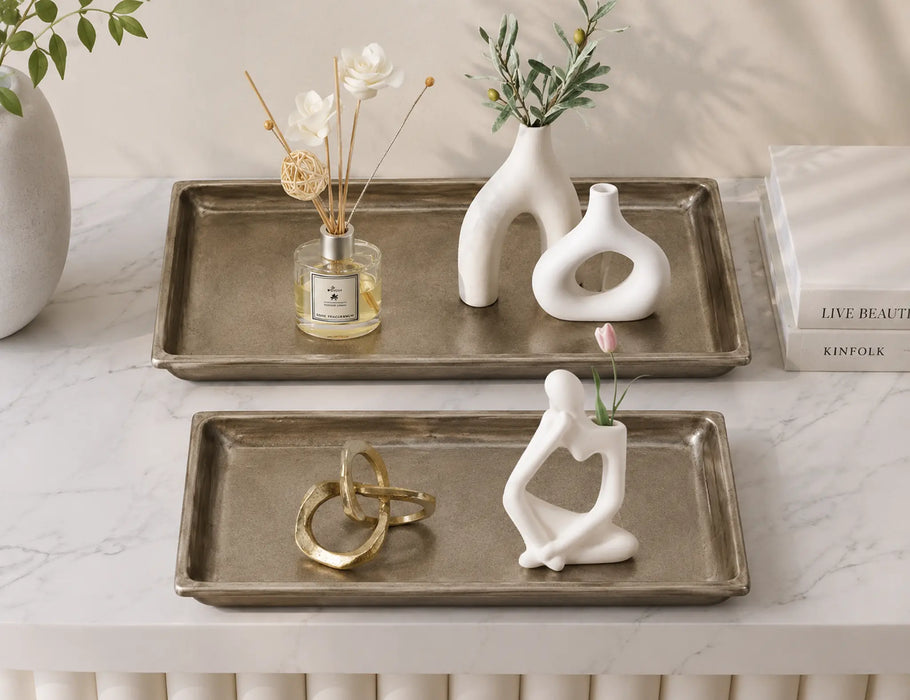 Decorative Rectangle Metal Tray - Bronze Kiana