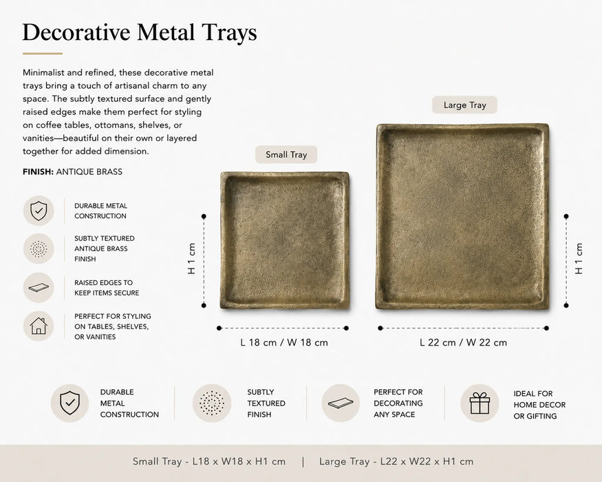 Decorative Square Metal Tray - Bronze Kiana