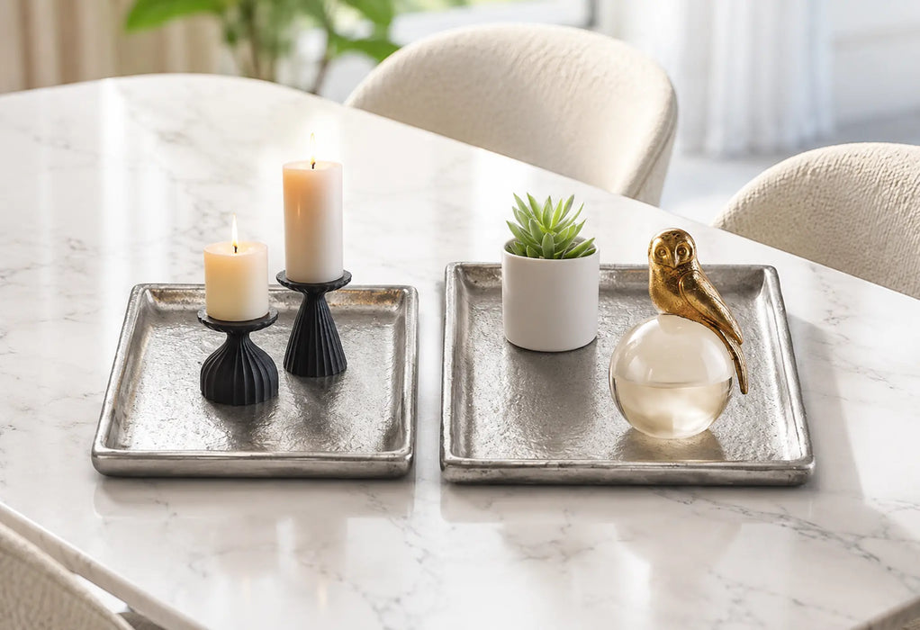 Decorative Square Metal Tray - Silver Kiana