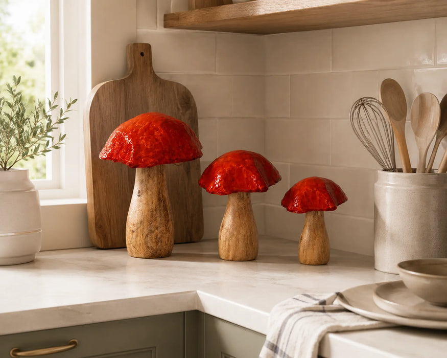 Decorative Wooden Mushroom Sculpture Set - Red Kiana