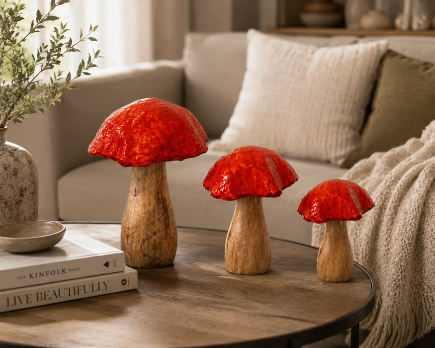Decorative Wooden Mushroom Sculpture Set - Red Kiana