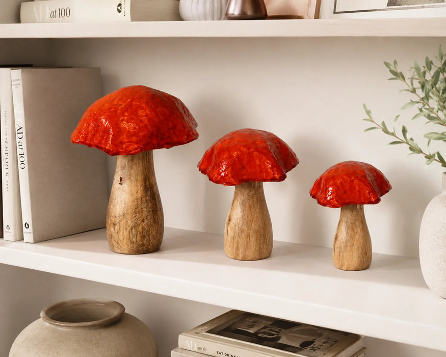 Decorative Wooden Mushroom Sculpture Set - Red Kiana