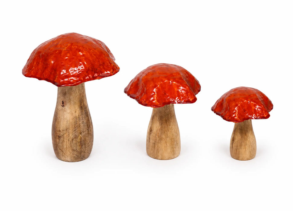 Decorative Wooden Mushroom Sculpture Set - Red Kiana