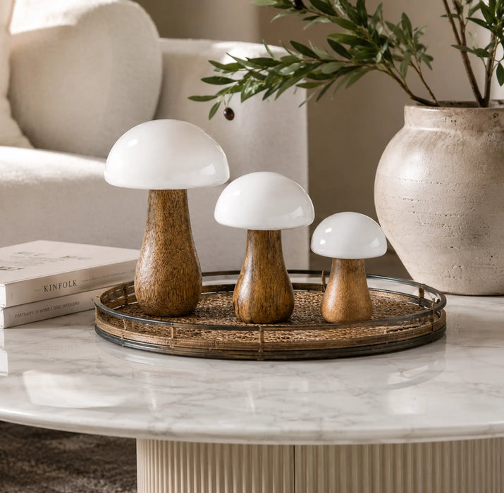 Decorative Wooden Mushroom SculptureSet  - White Kiana