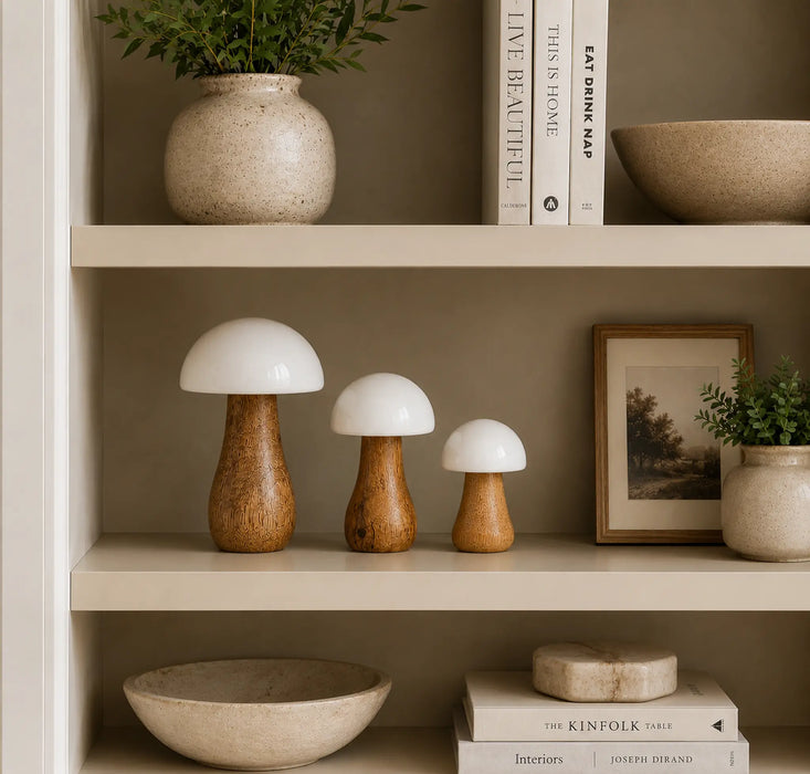 Decorative Wooden Mushroom SculptureSet  - White Kiana