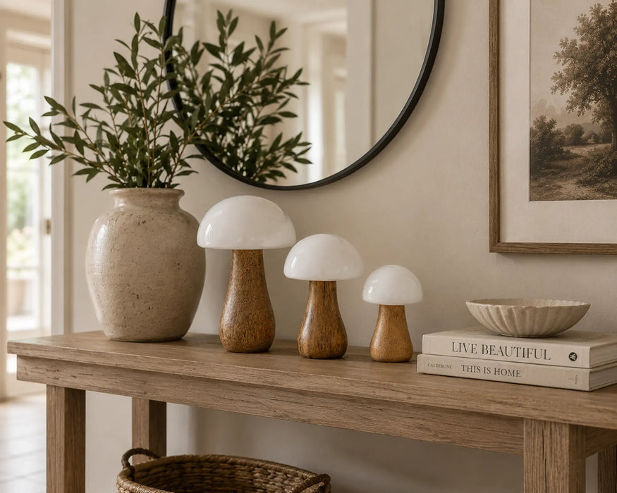 Decorative Wooden Mushroom SculptureSet  - White Kiana