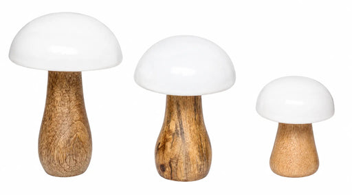 Decorative Wooden Mushroom SculptureSet  - White Kiana