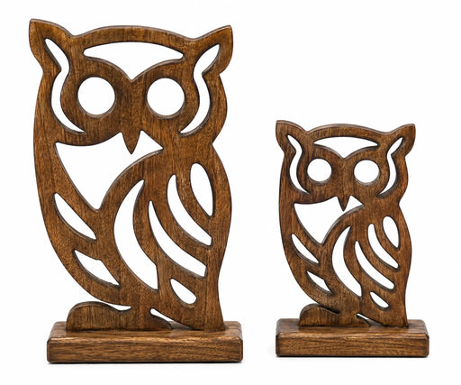 Decorative Wooden Owl  Set - Brown Kiana