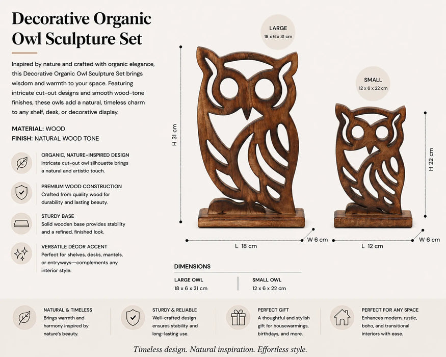 Decorative Wooden Owl  Set - Brown Kiana