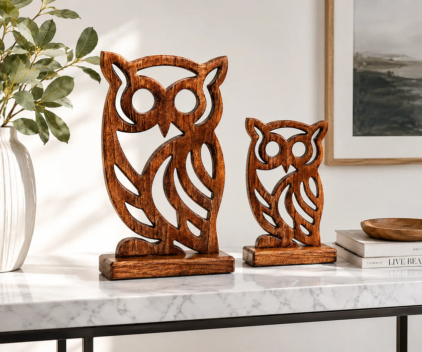 Decorative Wooden Owl  Set - Brown Kiana