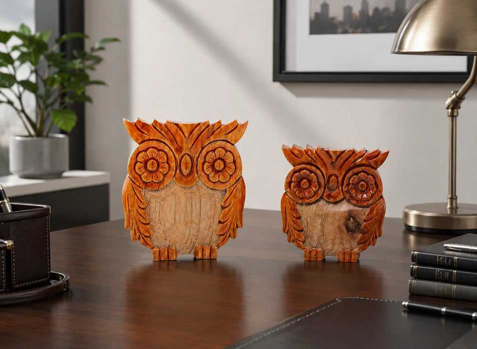 Decorative Wooden Owl Set - Orange Kiana