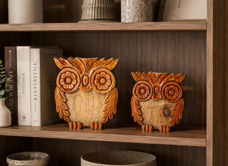 Decorative Wooden Owl Set - Orange Kiana