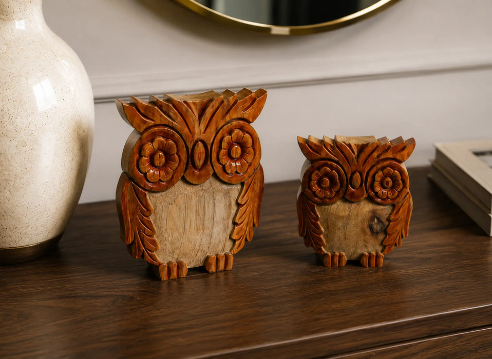 Decorative Wooden Owl Set - Orange Kiana