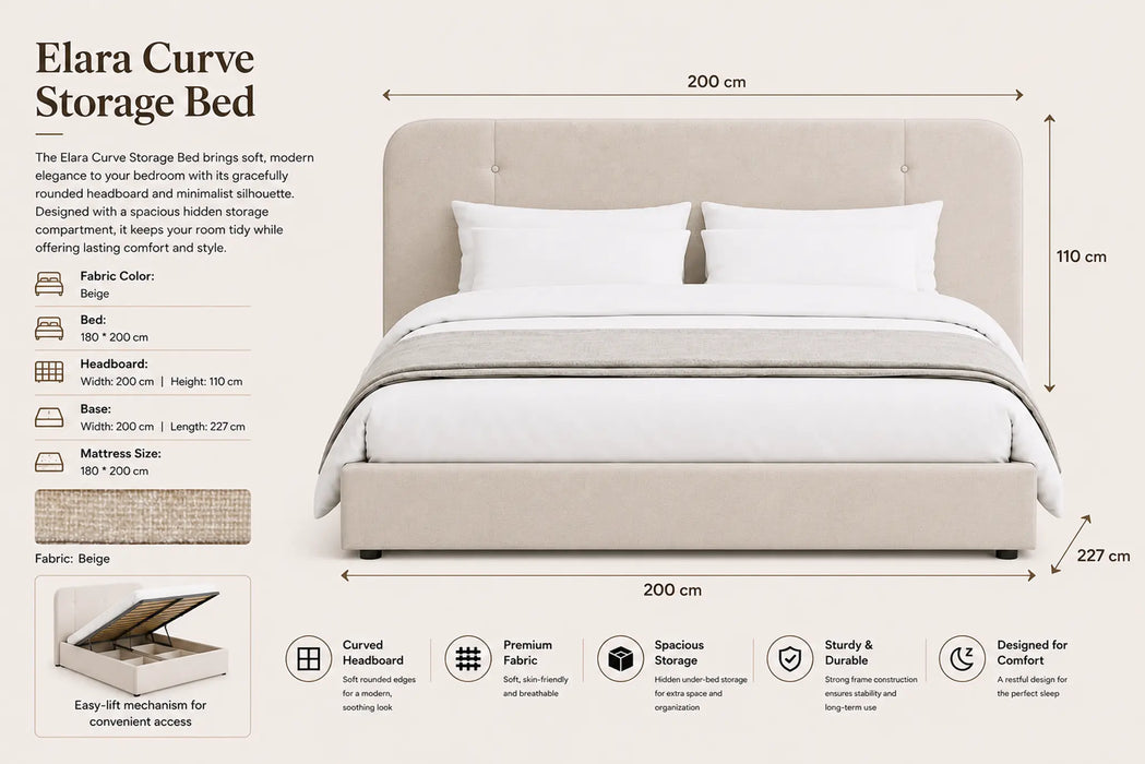 Elara Curve King Size Storage bed Kiana