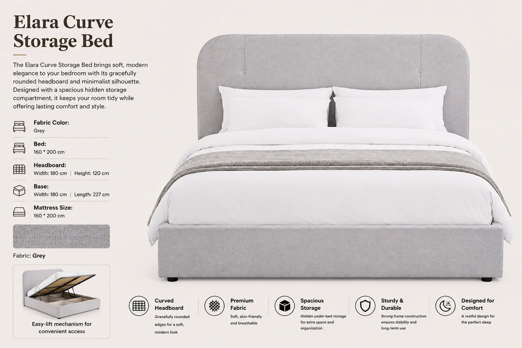 Elara Curve Queen Size Storage bed Kiana