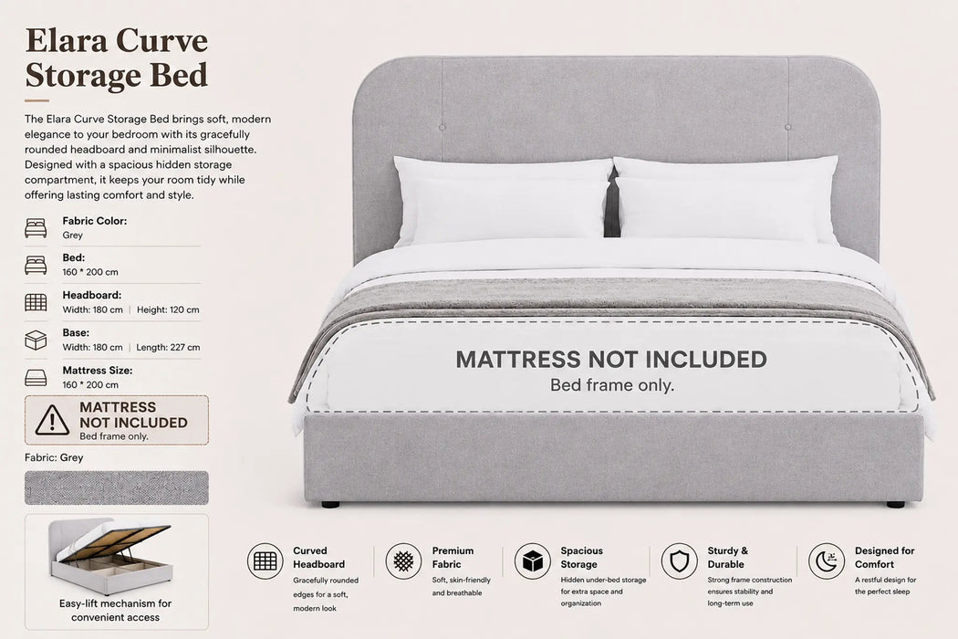 Elara Curve Queen Size Storage bed Kiana