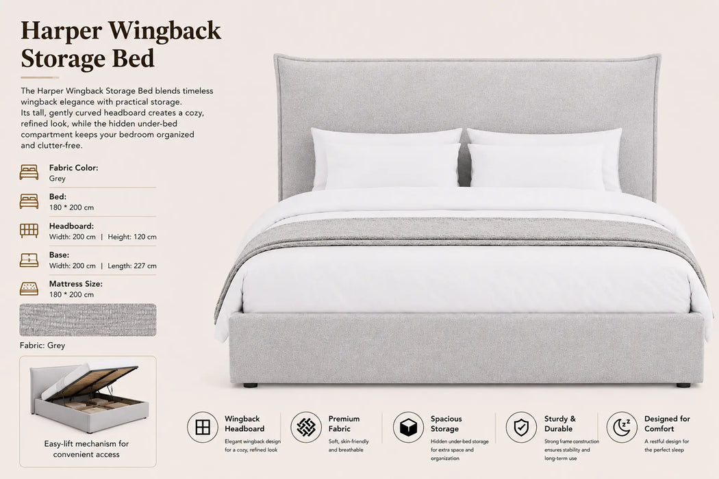 Harper Wingback King Size  Storage Bed Kiana