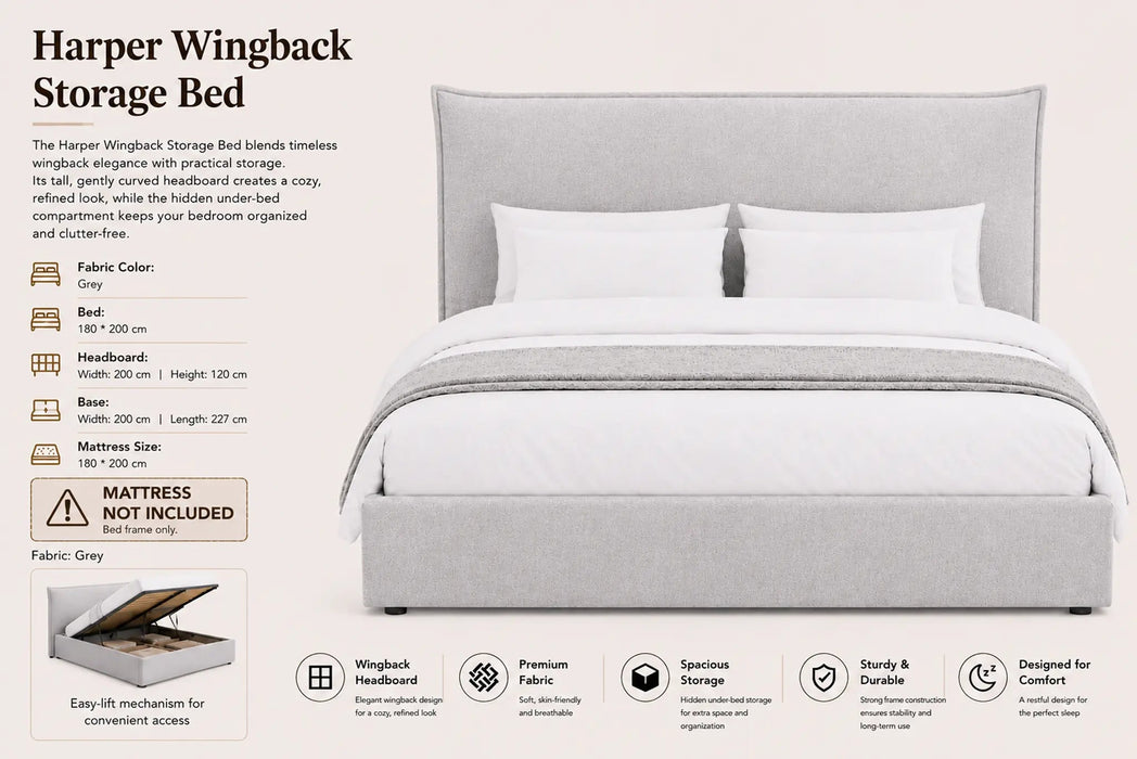 Harper Wingback King Size  Storage Bed Kiana