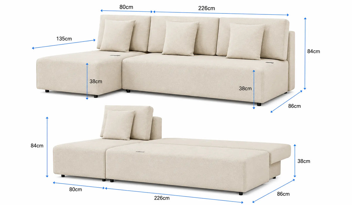 Maison L Shape Sofa Bed Beige Kiana