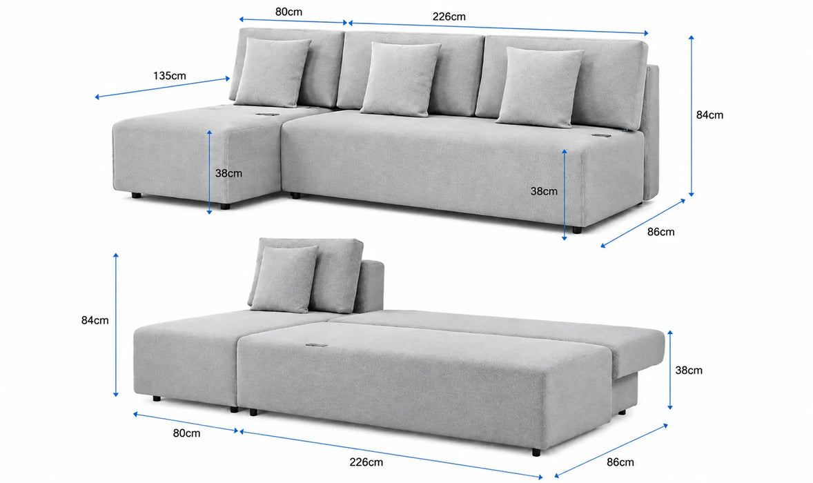 Maison L Shape Sofa Bed Grey Kiana