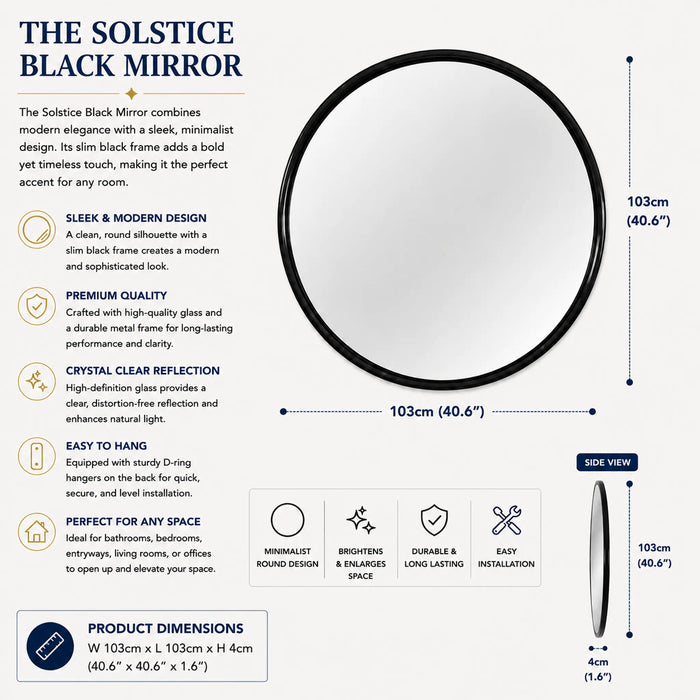 Solstice Black Round Framed Mirror Kiana