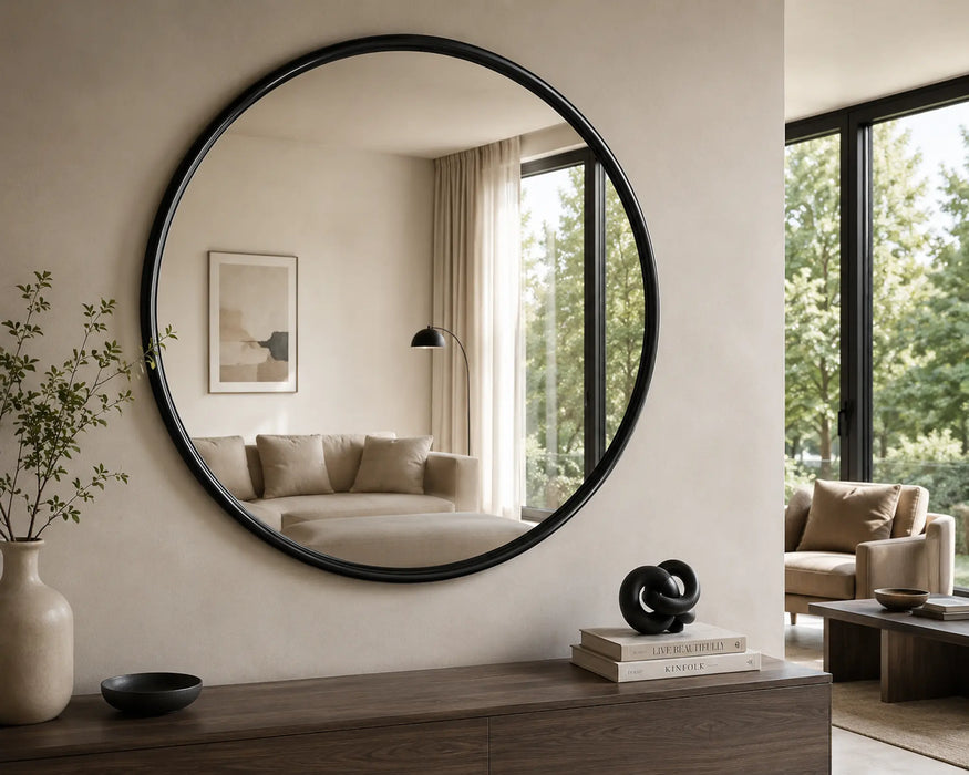 Solstice Black Round Framed Mirror Kiana