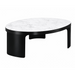 Coffee table with marble top and black base on a white background