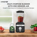 Krome multi-purpose blender with one grinder jar on a wooden surface with ingredients.
